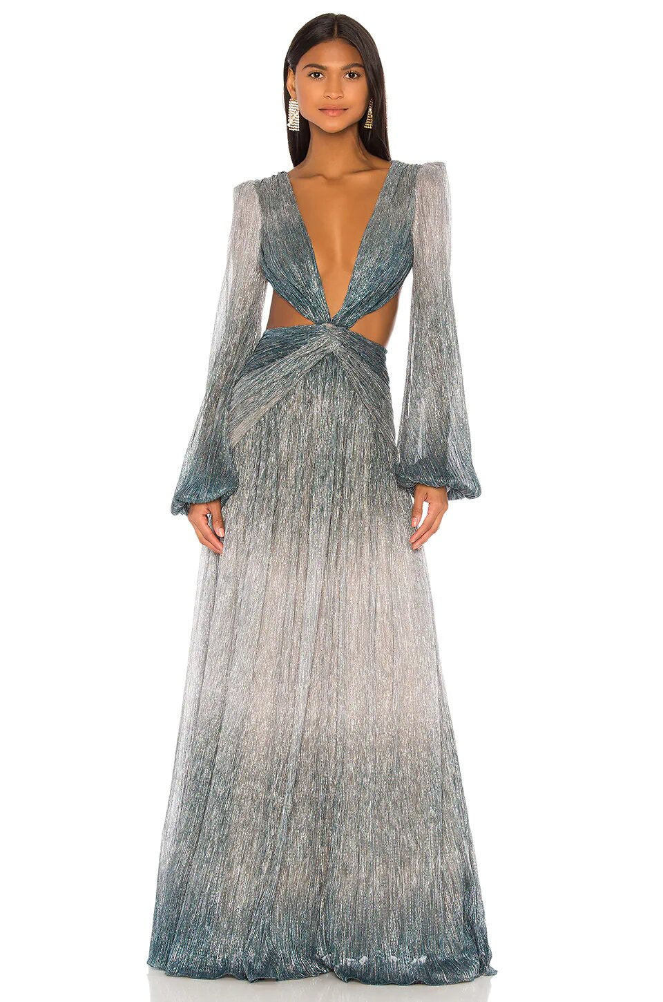 FINAL SALE* Patbo - Ombre Lurex Cutout Maxi Dress - Cyan