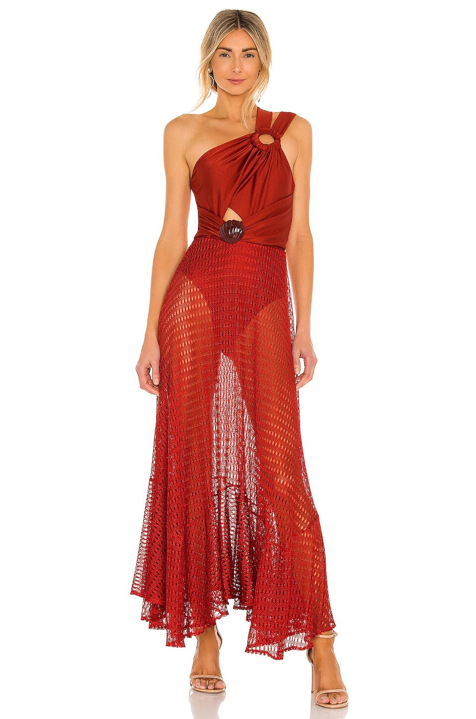 PatBo - Asymmetric Netted Beach Dress - Red