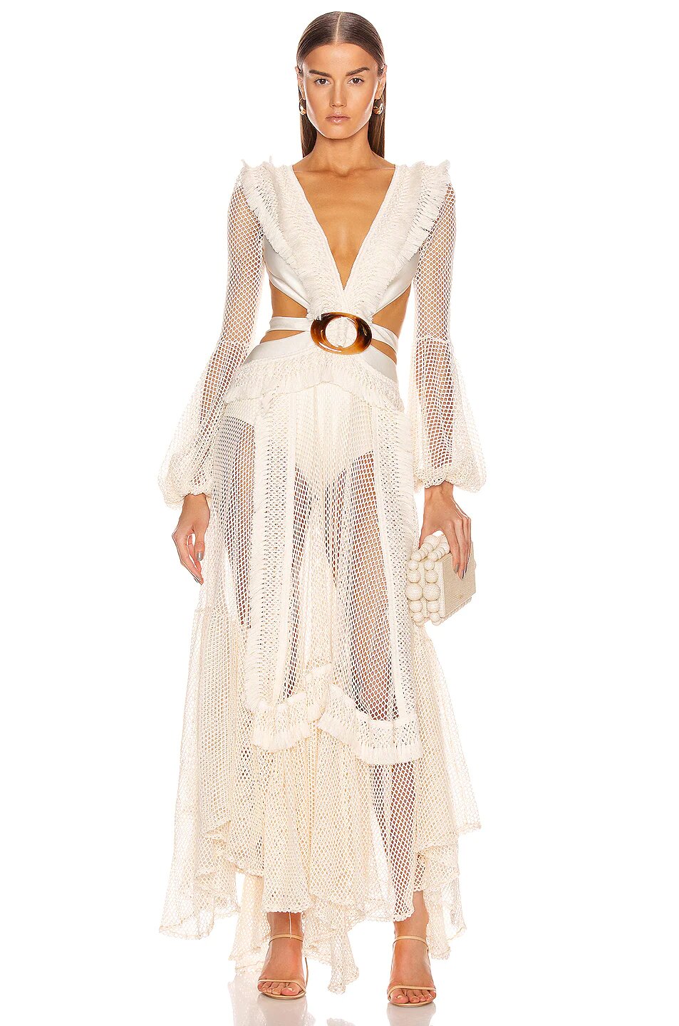 FINAL SALE* PatBo - Long Sleeve Fringe Beach Dress - Ivory