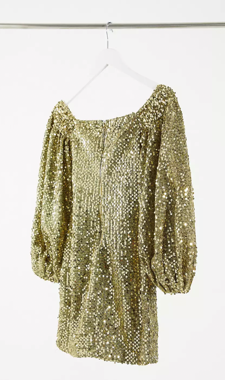 Rare London - Sequin Mini Dress - Gold