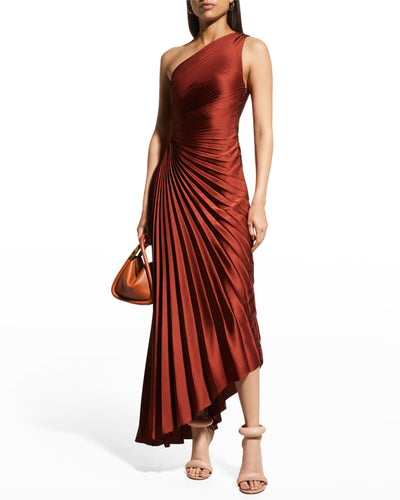 A.L.C - Delfina Pleated Long Asymmetric Dress - Brunette
