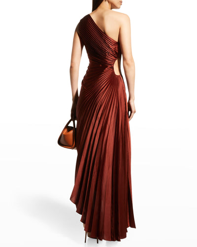 A.L.C - Delfina Pleated Long Asymmetric Dress - Brunette