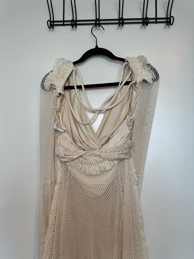 FINAL SALE* PatBo - Long Sleeve Fringe Beach Dress - Ivory