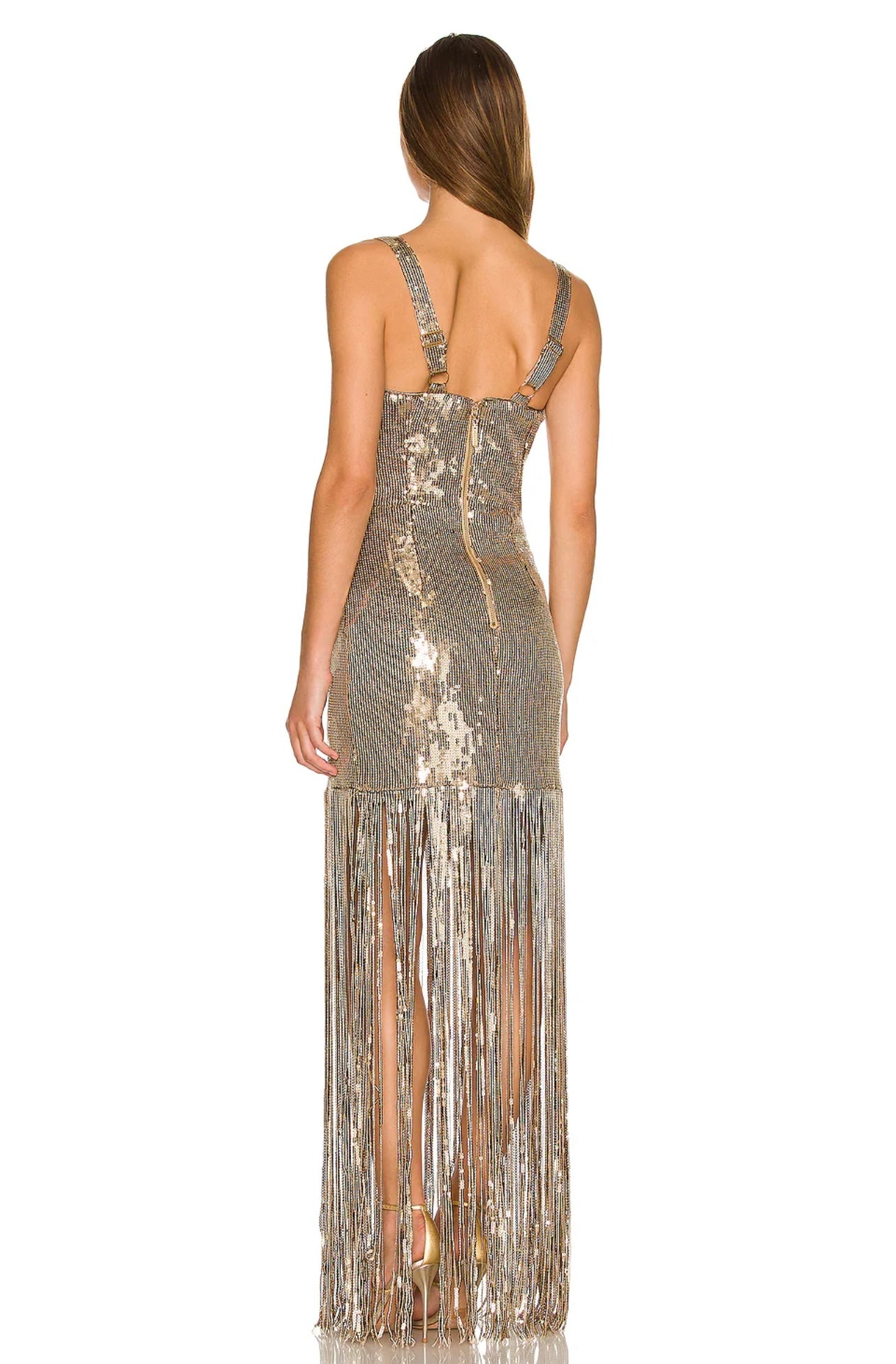 FINAL SALE* Bronx and Banco - Cherie Sequin Fringe-hem Maxi Dress - Gold