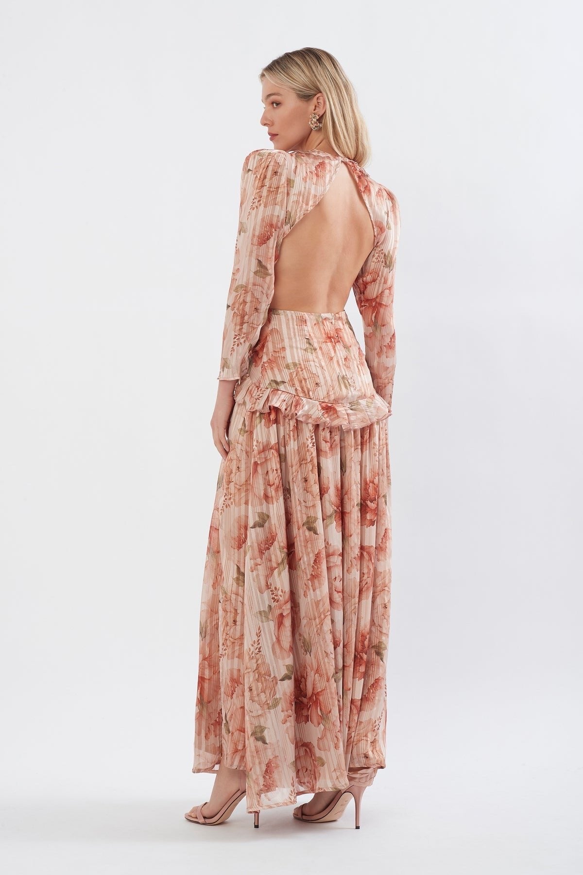 SONYA - Ruffle Cutout Maxi Dress - Peach